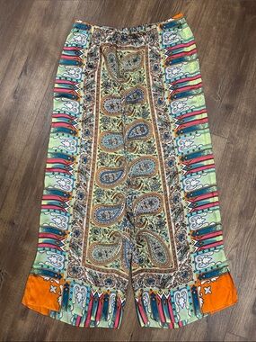 Wide Leg Vintage Scarf Design multicolor silky drape palazzo pants Chico’s XL